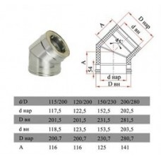 ДЫМОК Отвод ДМК ЛЮКС 321/430 45 гр с изол D120/200