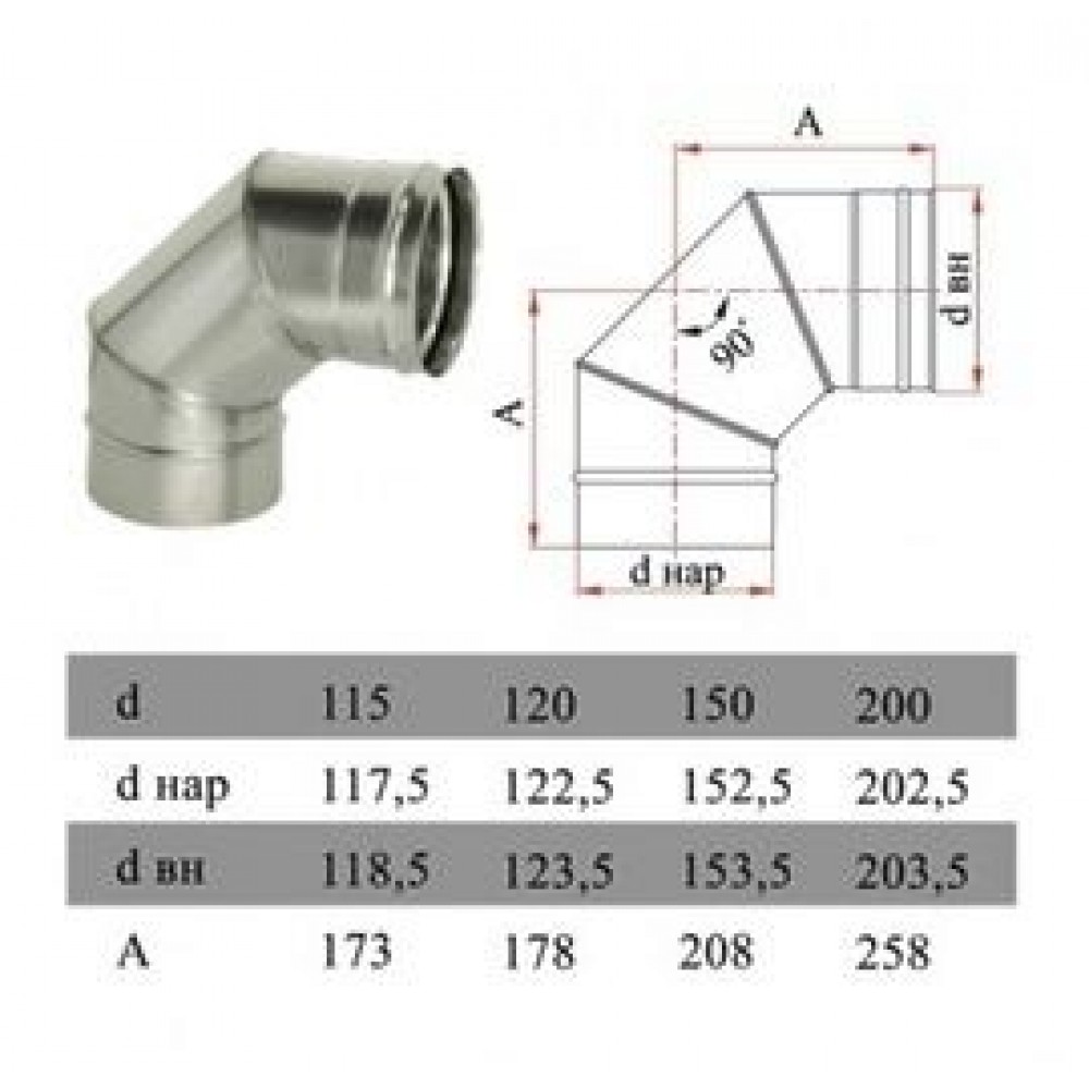 ДЫМОК Отвод ДМК ЛЮКС 321 90 гр D120