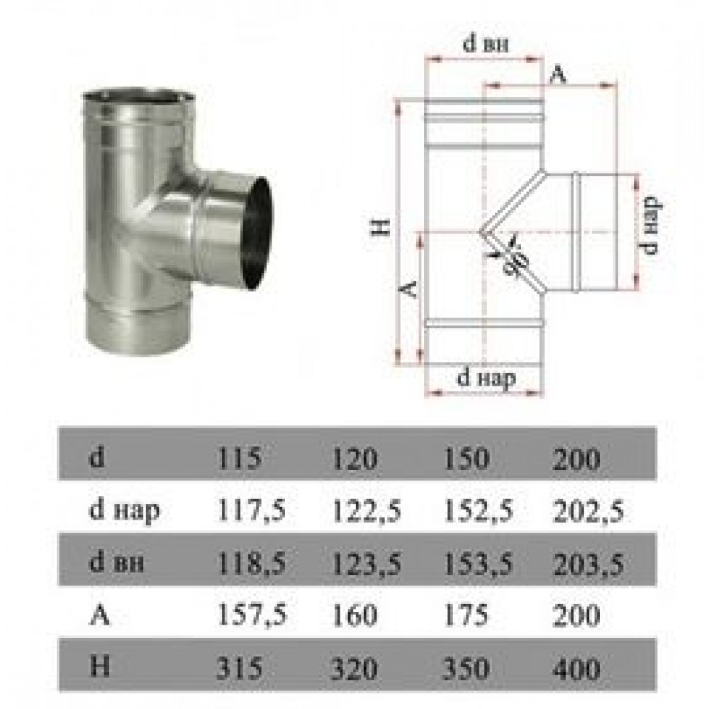 ДЫМОК Тройник ДМК ЛЮКС 90 гр 321 0,5мм D180