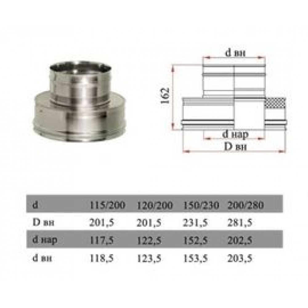 ДЫМОК Переходник ДМК ЛЮКС 321/439 0,5мм с D150/230 на D150